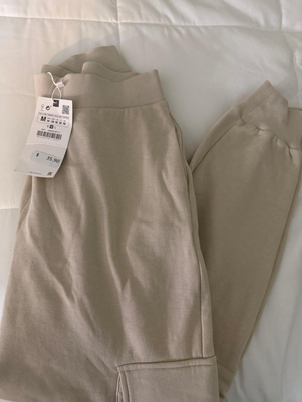 Zara new Beige High-Waist Ribbed Waistband Joggers